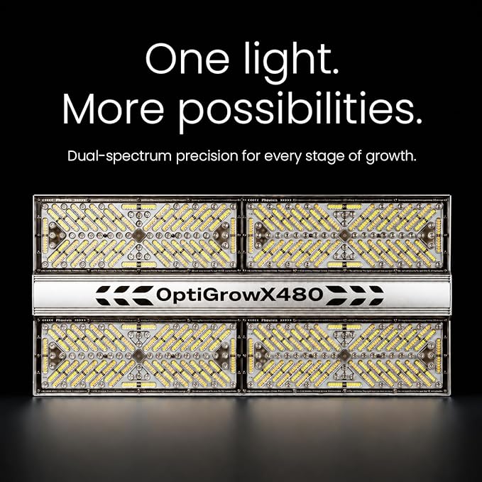 OptiGrowX480 LED Grow Light for Indoor Plants, Full Spectrum with Veg Bloom Control, Optical Lens Design, High Efficiency, High PPFD Output for 3x3 4x4 Grow Tent