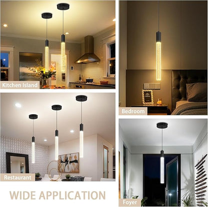 Modern Black Crystal Column Pendant Light Kitchen Island Dimmable LED Lighting Adjustable Hanging Pendant Lighting