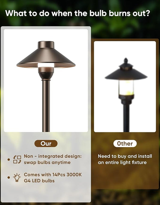 PARTPHONER Low Voltage Landscape Lighting 12-Pack, Aluminum 12V Pathway Lights with G4 Bulbs, Waterproof Oil Rubbed Bronze Color Wired Path Lights with Connectors for Walkway Yard Garden