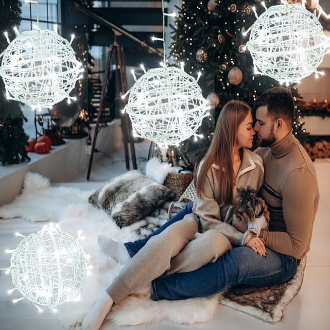 Outdoor Christmas Ball Lights 4 Pack Hanging 15.7" LED Garden Sphere Tree Lights 8 Modes Waterproof Glow Globe Light with Memory Timer Plug for Yard Porch Eave Patio Home Bedroom Decoration-Cool White