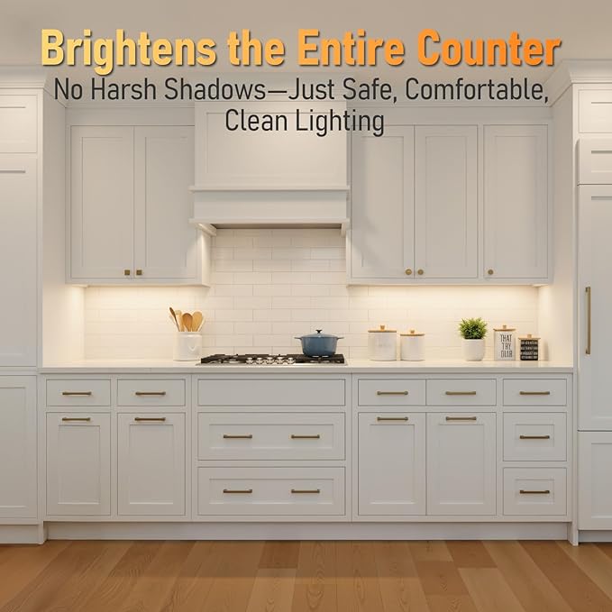 TORCHSTAR Ultra-Slim LED Under Cabinet Lighting Fits 12 Inch Cabinets, 5CCT 8W 600LM, Hardwired & Plug-in, 120V CRI90 Linkable Dimmable Thin Under Counter Lights for Kitchen, ETL T24