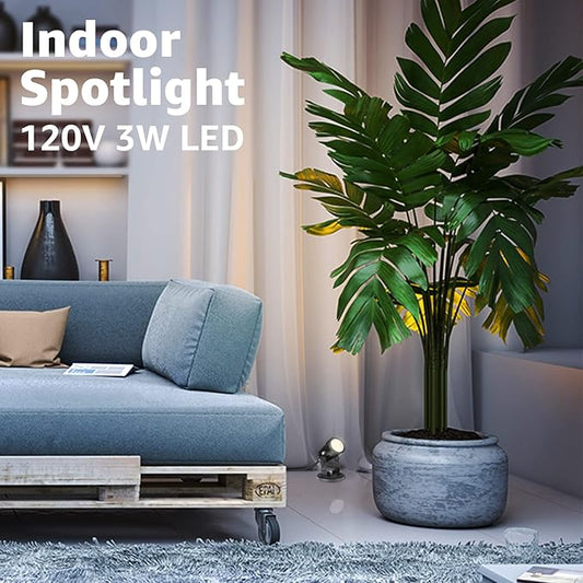 SUNVIE 2 Pack LED Spot Lights Indoor for Plants Uplights Lamp Accent Lighting Decor 120V Warm White Up Spotlight 5.9 FT Cord with Floor Foot Switch (Base and Stake Included)