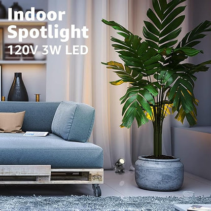 SUNVIE 4 Pack LED Spotlight Indoor for Plants Up Lights 120V Floor Spot lights Warm White Accent Lights for Indoor Statue Decor Uplighting, 5.9 FT Cord with Floor Foot Switch (Base and Stake Included)