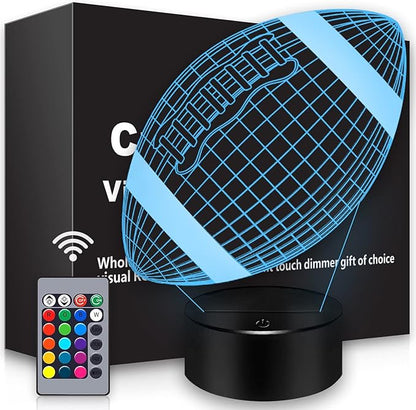 Football Gifts Football 3D Night Light, 16 Colors Changing Touch & Remote Control Table Illusion Lamp, Bedroom Office Gaming Decor, Christmas Birthday Xmas Gift Toys for Boys Girls Men Sport Fans