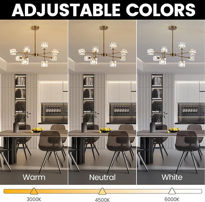 8-Light Gold Crystal Chandelier Modern Sputnik Chandeliers for Dining Room Adjustable Height Sputnik Ceiling Light Fixture for Living Room Kitchen Island Bedroom