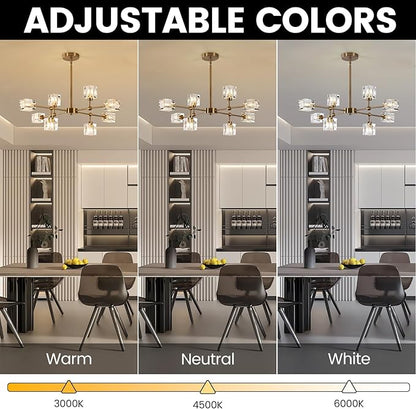 8-Light Gold Crystal Chandelier Modern Sputnik Chandeliers for Dining Room Adjustable Height Sputnik Ceiling Light Fixture for Living Room Kitchen Island Bedroom
