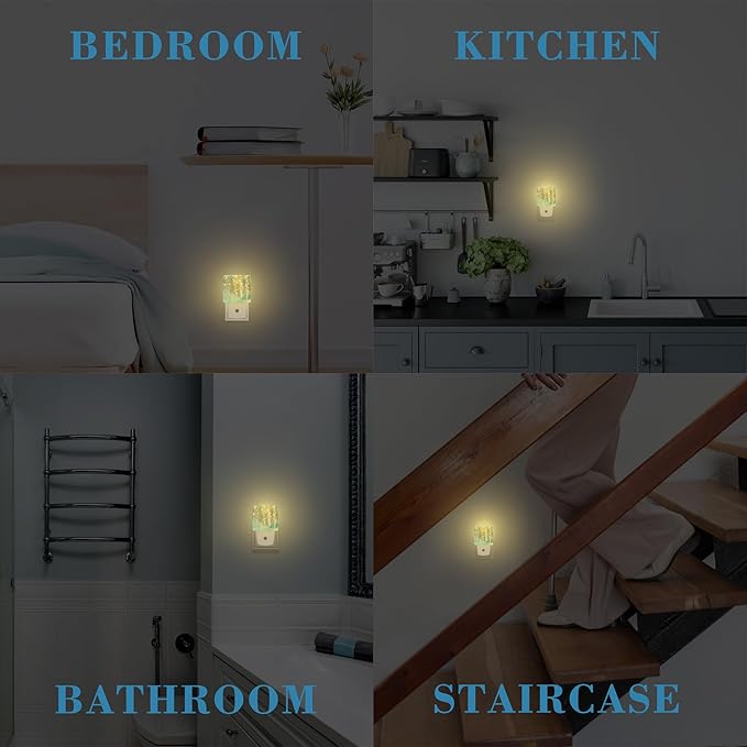Abstract Ivy Flowers Watercolor Painting Night Light Plug into Wall with Dusk to Dawn Sensor Cute Nightlight for Kid Girls Boys Women Room Decor, Hallway, Kitchen, Bathroom, Nursery, Stairs