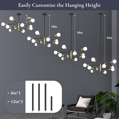 BesLowe 31'' 10-Light Modern Sputnik Chandelier, Mid Century Black & Gold Chandeliers Lighting, Farmhouse Ceiling Hanging Light Fixture for Dining Room Bedroom Room Kitchen Foyer, Height Adjustable