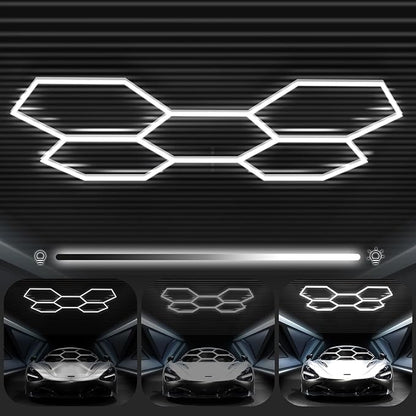 FERUERW Hexagon Garage Lights 3 Level Dimmable, High Brightness 168W 5600 to 18480 Lumens 6500K Honeycomb Led Light 5 Grid for Garage, Auto Beauty Shop, Car Detailing Shop, Workshop