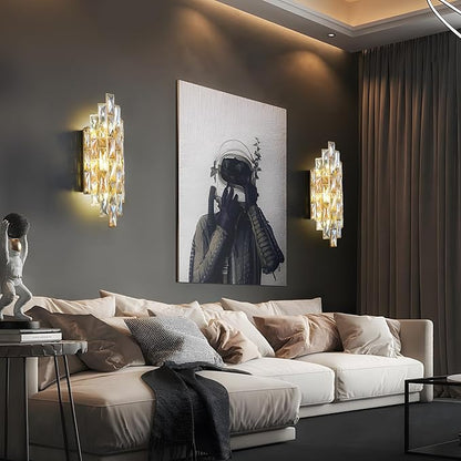 Modern Crystal Wall Sconces,Gold Wall Light Fixtures, Luxury Indoor Wall Lamp,Crystal Vanity Wall Mount Lamps,Wall Lighting for Living Room Bedroom Bathroom Bedside Hallway Stairway