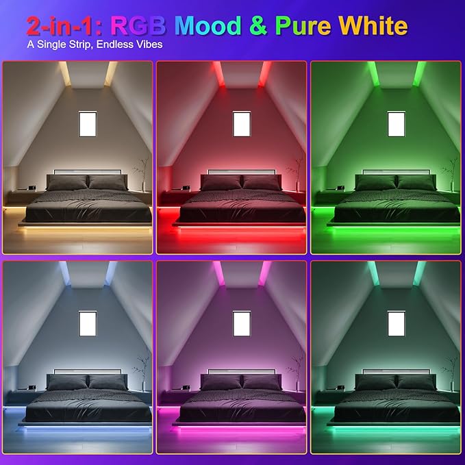 JOYLIT 32.8FT/10M COB LED Strip Lights RGBW, 24V RGB+3000K Warm White Color Changing Flexible Dimmable Tape Light, No Dark Spots, 784LEDs/M High Density Cuttable Adhesive LED Strip for Indoor