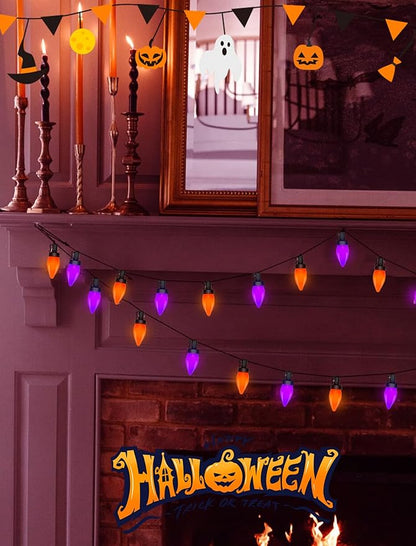 Abeja Halloween String Lights Outdoor, 26Ft C7 Purple and Orange String Lights with 50 LED Purple/Orange Ligths for Indoor/Outdoor Use, Halloween Decorations for Patio Home Party Garden Yard