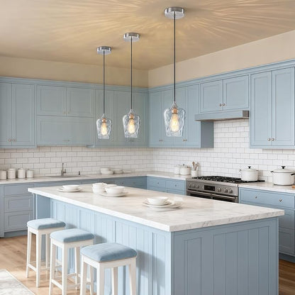 2 Pack Mini 5.1" Hammered Glass Pendant Light Fixtures, Small Modern Kitchen Pendant Lights with Hammered Glass Shades, Hanging Brushed Nickel Pendant Lights Kitchen Island Lighting for Sink