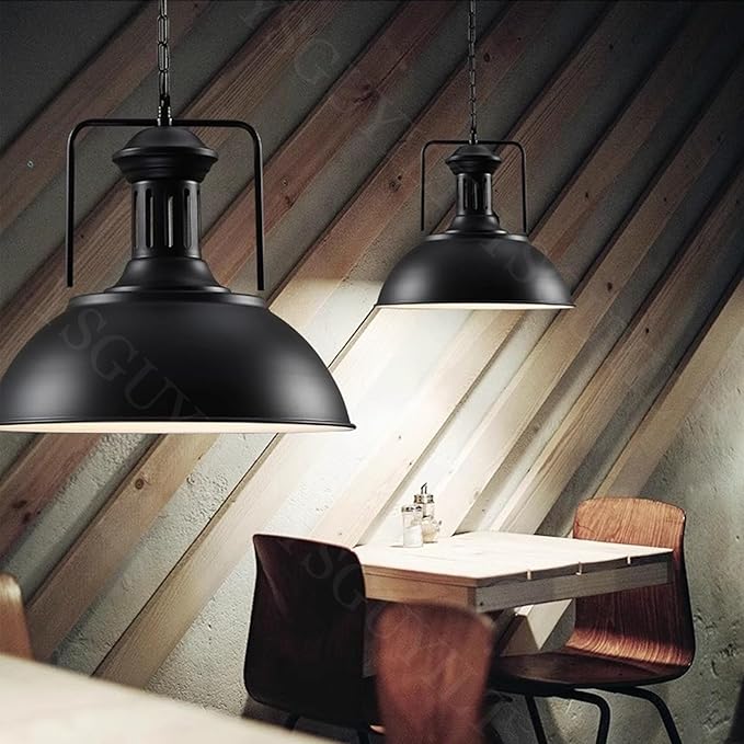 Vintage Industrial Pendant Lights E26 Retro Metal Hanging Lights, Farmhouse Hanging Lamp for Restaurant Kitchen Island Black 40 cm (Bulb not Included)