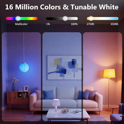DAYBETTER Smart Light Bulbs, RGBCW Color Changing Smart Bulb Compatible with Alexa & Google Home,Preset Scene, Music Sync, A19 E26 2.4G WiFi Bluetooth Dimmable LED Bulbs, 60W Equivalent, 800LM, 4 Pack