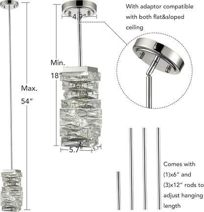 Modern Crystal Pendant Light Bathroom LED Chrome Mini Pendant Lights Kitchen Island, 8W, 4000K, NOT Dimmable