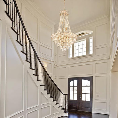 12 Lights Gold Crystal Chandeliers Modern Chandelier for High Ceilings Large Pendant Light Fixture Foyer Staircase Hallway Entryway Living Room Hall Lobby 36" H x 23.5" D