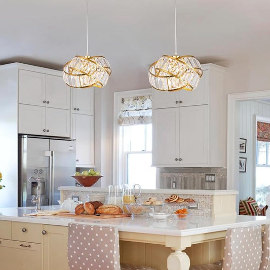Modern Crystal Chandelier Light Fixure Mid Century Modern Geometric Golden Retro Ring Chandelier Modern Small Crystal Gold Chandeliers for Dining Room, Kitchen Island, Bedroom, Hallyway