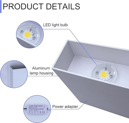 KICAAO LED Wall Sconces Set of Two, 12W Modern Wall Lamp, White Up Down Wall Mount Lights for Living Room Hallway Bedroom Decor, Hardwired Aluminum Wall lamp (White 3000K)