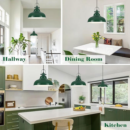 Green Pendant Lights Kitchen Island 2 Pack, Dome Pendant Light, Farmhouse Pendant Light Fixtures (11.41" W), Island Pendant Light for Kitchen, Restaurants, Cafes