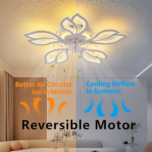 Yfrest Ceiling Fan with Lights Remote Control, White Bladeless Ceiling Fan with Light, 6 Speeds 3 Light Color Low Profile Ceiling Fan for Kitchen Bedroom
