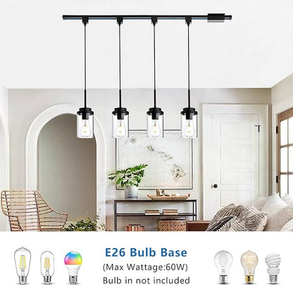MELUCEE 4 Pack H-Type Track Lighting Pendants Black Ceiling Track Hanging Light Fixtures with Clear Glass Shades, Compatible with H Type Track Lighting Rail, E26 Socket