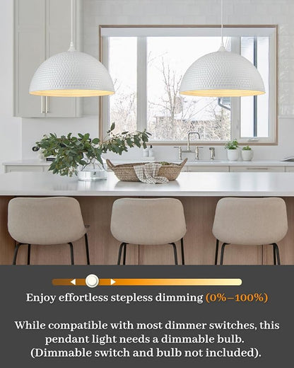 White Dome Pendant Light 1 Pack, 16 inch Large Industrial Pendant Light, Farmhouse Kitchen Pendant Lighting, White Pendant Lights for Kitchen Island, Dining Room Living Room