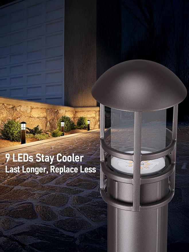 LEONLITE Low Voltage Landscape Pathway Lights 3W Landscape Lighting 12-24V LED Bollard Path Lights Wired CRI90+ Aluminum Pathway Lighting for Walkway Yard Garden, ETL, 3000K Warm White, Pack of 4