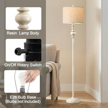 BOBOMOMO 64.25" Farmhouse Floor Lamp for Living Room, Tall Antique White Standing Lamp with Rotary Switch, Vintage Reading Lamp for Bedroom & Nursery, Rustic Home Decor Corner Lamp