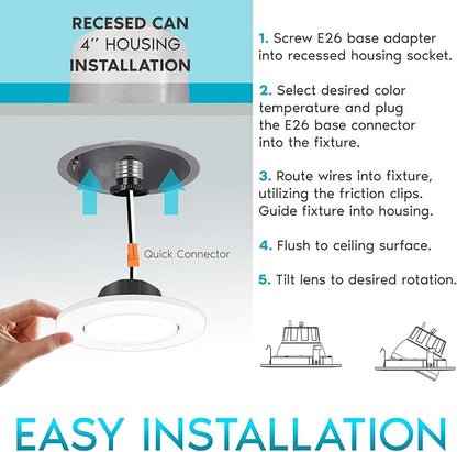 LUXRITE 4 Inch Gimbal LED Recessed Lighting Can Light, 8W=60W, 5 Color Selectable 2700K-5000K, CRI 90, Dimmable Adjustable LED Downlight, 700 Lumens, Wet Rated, Energy Star, ETL Listed