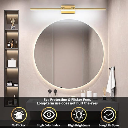 LED Bathroom Vanity Light, Modern Bathroom Light Fixture Over Mirror (3000K/4000K/6000K, Dimmable), Vanity Light Bar with Angle Adjustable, 40 Inch, Brass