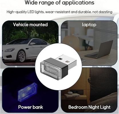 Dickno 4 PCS USB LED Car Interior Atmosphere Lamp, Portable Mini LED Night Light, Plug-in USB Interface Trunk Ambient Lighting Kit, Universal Vehicle Interior Accessories (Blue+Red)