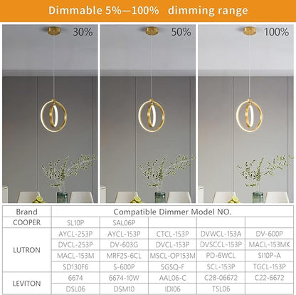 Modern LED Chandelier Gold Ring Pendant Light Fixtures 4000K Dimmable Height Adjustable Pendant Lighting for Dining Room Kitchen Island Bedroom Living Room Foyer（1-Pack）