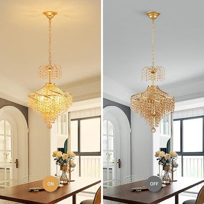 WUZUPS Golden-Hued Crystal Chandelier Pendant Flushmount Ceiling Light Modern Lighting Fixture for Bedroom Hallway Bar Kitchen Bathroom, H 20.1" x W 14.7", Gold, G9 Base