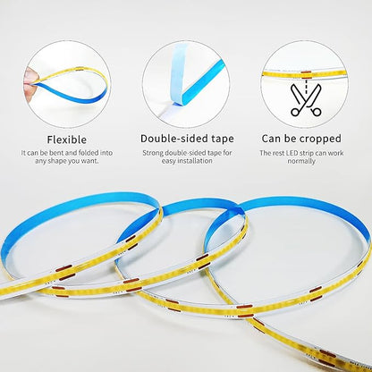 100FT COB LED Strip Lights 3000K Warm White Dimmable DC 24V Flexible LED Tape Light for Bedroom, with Remote and app Control LED Light Strip,for DIY Home Decoration(2 Rolls of 50ft)