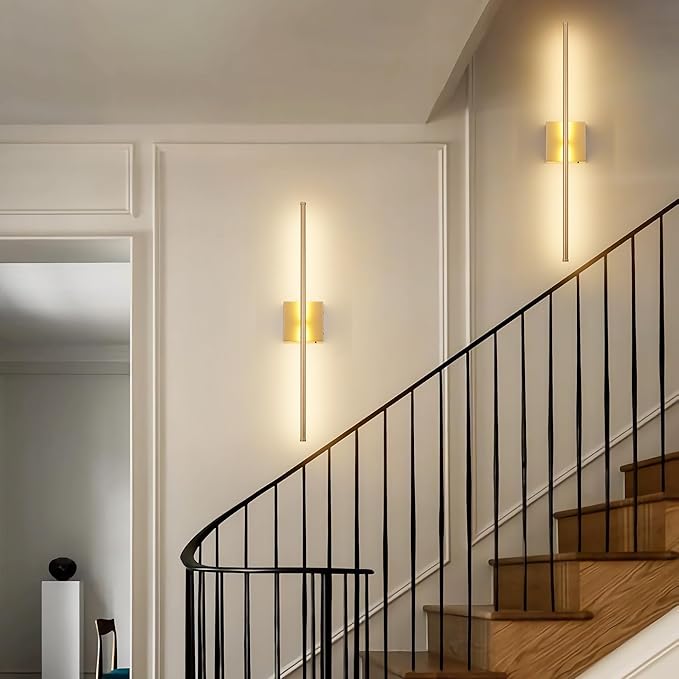 KARTOOSH Battery Operated Wall Sconces with Remote Control, Dimmable Wall Sconces Set of Two, 350°Rotate, 3000K LED Gold Wireless Wall Light for Living Room, Hallway, Bedroom, 32.2 Inch (2 Pack)