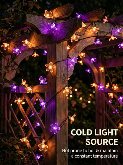ITICdecor Solar Flower String Lights Outdoor Waterproof 50 LED Solar Powered Fairy Lights for Garden, Fence, Patio, Yard, Christmas Tree & Party Decor(Purple & Orange)