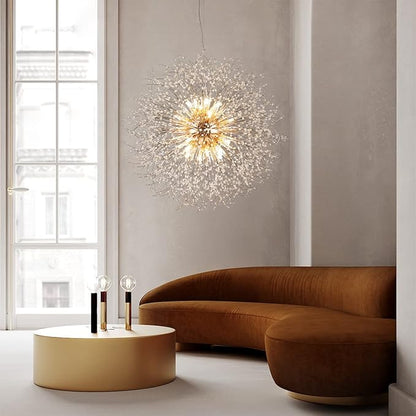 Modern Crystal Chandelier Gold, 24-Light Large Firerwork Chandelier for Living Room, 39.3" Crystal Sputnik Pendant Lighting for Entry Hallway Foyer