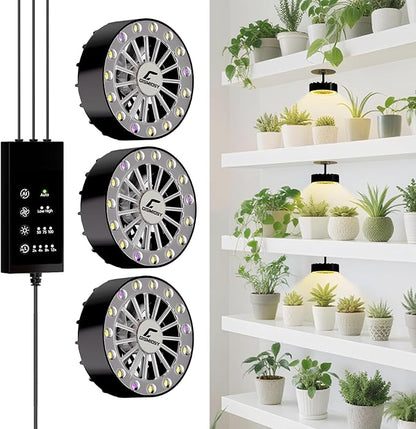 Suction Cup Grow Light for Indoor Plants, Full Spectrum LED Plant Light with Fan, Window Mount Growing Lamp for Seedlings & Succulents, CRI 90+, 2/4/8/12H Timer, 90° Lens, 3 Packs