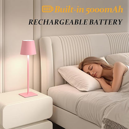 CHLORANTHUS 2 Pack Cordless Table Lamps, 3 Colors Stepless Dimming, 5000mAh Rechargeable Battery LED Desk Lamp for Bedroom/Couple Dinner/Desk/Cafe/Dining Room/Terrace