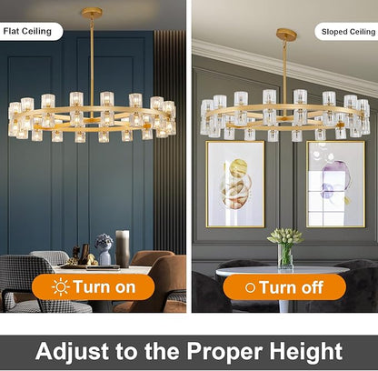 Modern 36" Gold Round Chandelier Light Fixture, K9 Crystal Chandeliers for Dining Room, Living Room, Dining Room Chandeliers Over Table, Chandelier for Bedroom, Foyer, Includes 36XG4 Bulbs