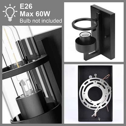 Tipace Black Wall Light Fixtures,Industrial Wall Sconces Clear Glass Wall Mount Sconce,Wall Lamp for Living Room Bedroom Hallway(Bulb not Include)