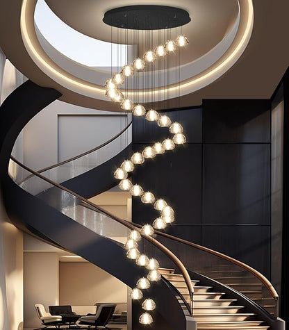 236'' Long Large Crystal Chandeliers LED Chandeliers for High Ceiling Handing Light Fixture for Entrance Hallway Foyer Staircase Lobby Black