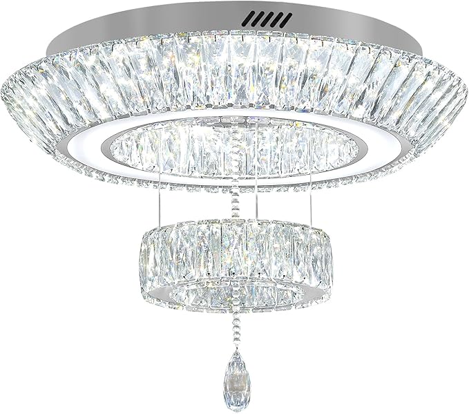 24inch Led Ring Crystal Chandelier,Modern Luxury Crystal Chandelier for Dining Living Room 2-Tier Crystal Raindrop Chandeliers Lighting Dimmable LED 3000-6000K
