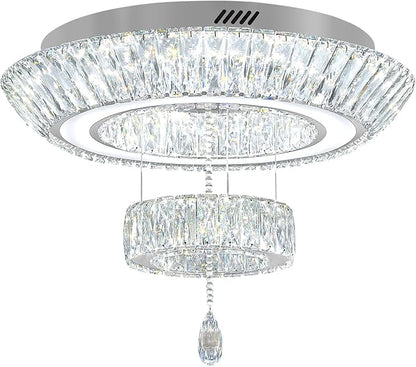 24inch Led Ring Crystal Chandelier,Modern Luxury Crystal Chandelier for Dining Living Room 2-Tier Crystal Raindrop Chandeliers Lighting Dimmable LED 3000-6000K