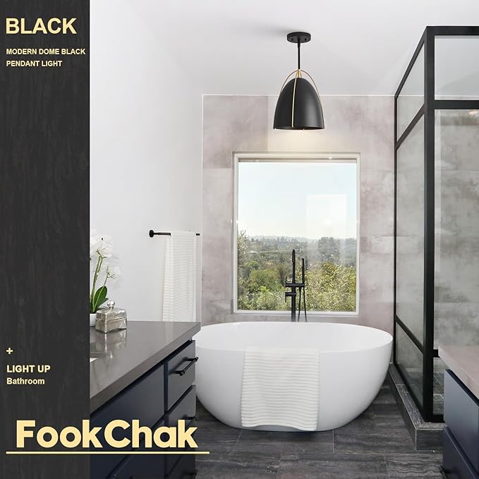 Black Dome Pendant Light 10in Kitchen Island Pendant Lighting Modern Black & Gold Ceiling Pendant Light Fixture for Kitchen Sink Dining Room, E26