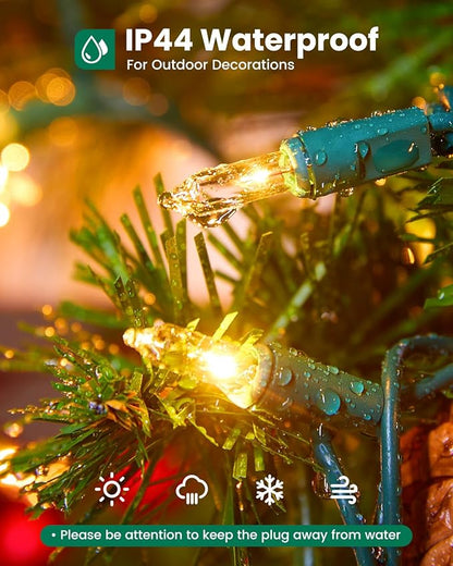 Minetom Clear Christmas Lights 200 Count 40 Feet Bulb Mini Lights, Waterproof String Light for Indoor Xmas Tree Garland Birthday Wedding Decoration, Green Wire