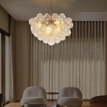 Hand Blown Glass Bubble Ball Chandelier Nickel-Plated 24" Pendant Lights Art Deco Cluster Ribbed Glass Swirled Globe Lighting for Dining Room Table Bar Bedroom Bathroom Entryway