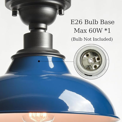 SAMTEEN 12-Inch Semi Flush Mount Ceiling Light Barn Style Light Fixture Dark Blue Farmhouse Ceiling Light Fixtures for Hallway Bedroom Staircase Living Room