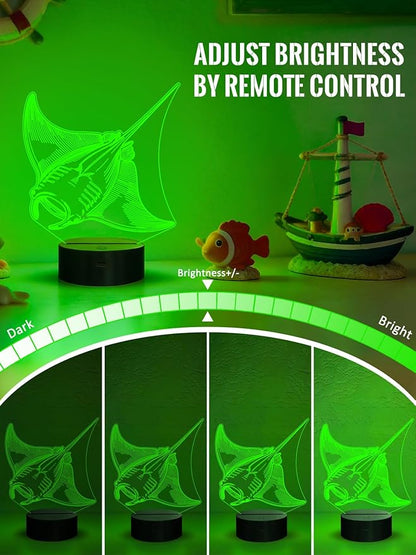 Lampeez Manta Ray 3D Night Light for Kids, LED 16 Colors Remote Control Changing Touch Dimmable Table Desk Lamp, Cute Animal Gifts for Manta Ray Lovers Animal Fans